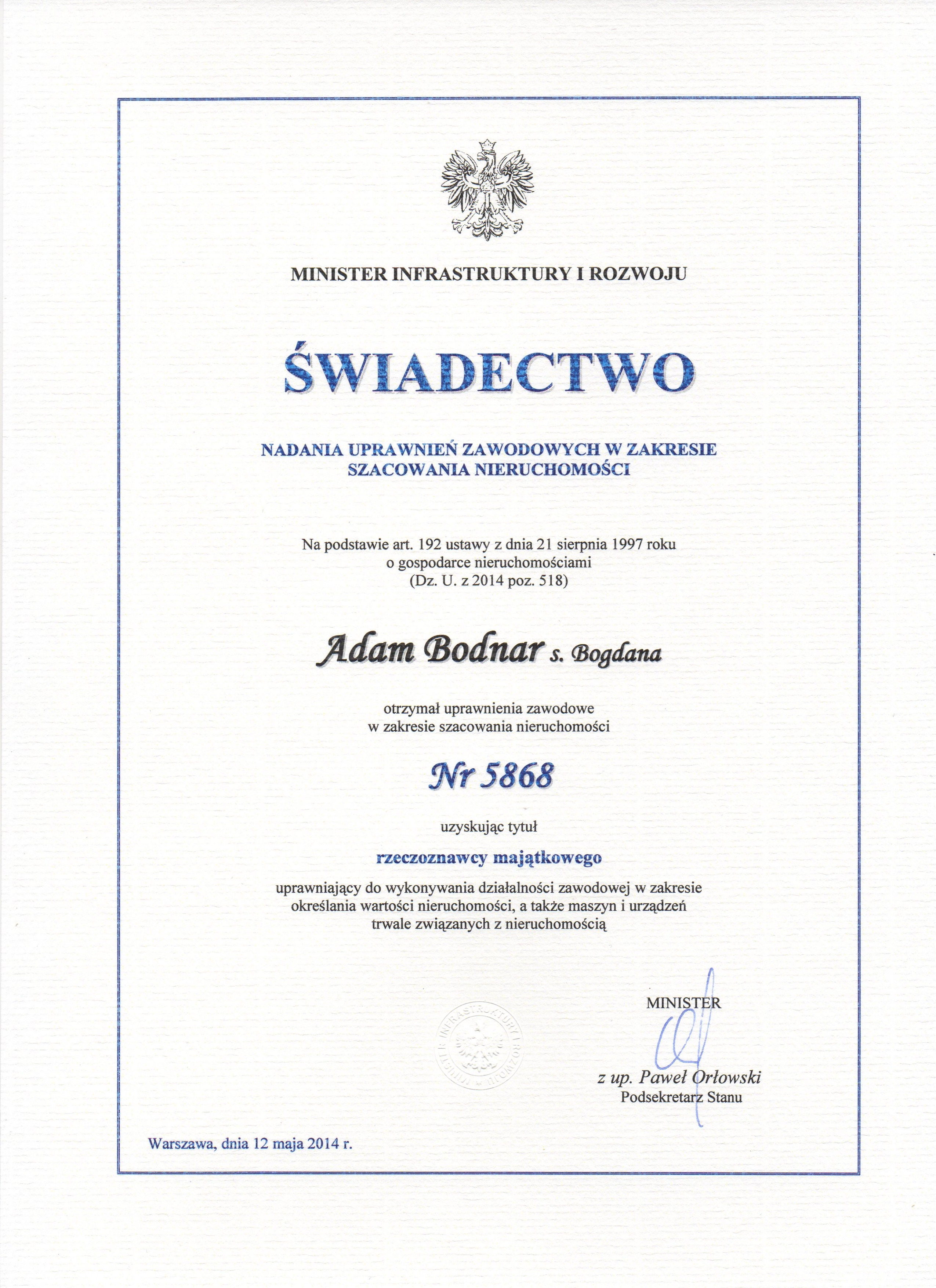 swiadectwo rzeczoznawcy majatkowego